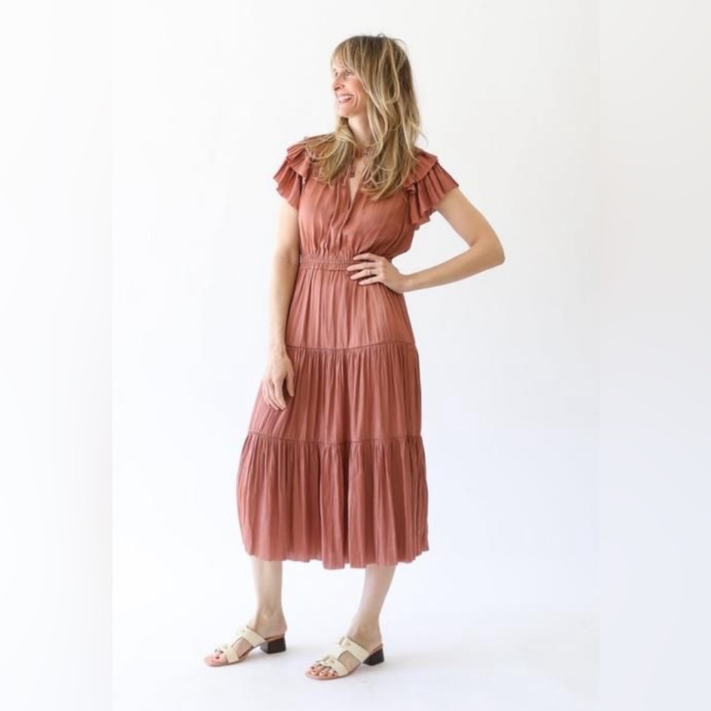 - Ulla Johnson Blair Dress, copper, size 6. Gorgeous plisse fabric!